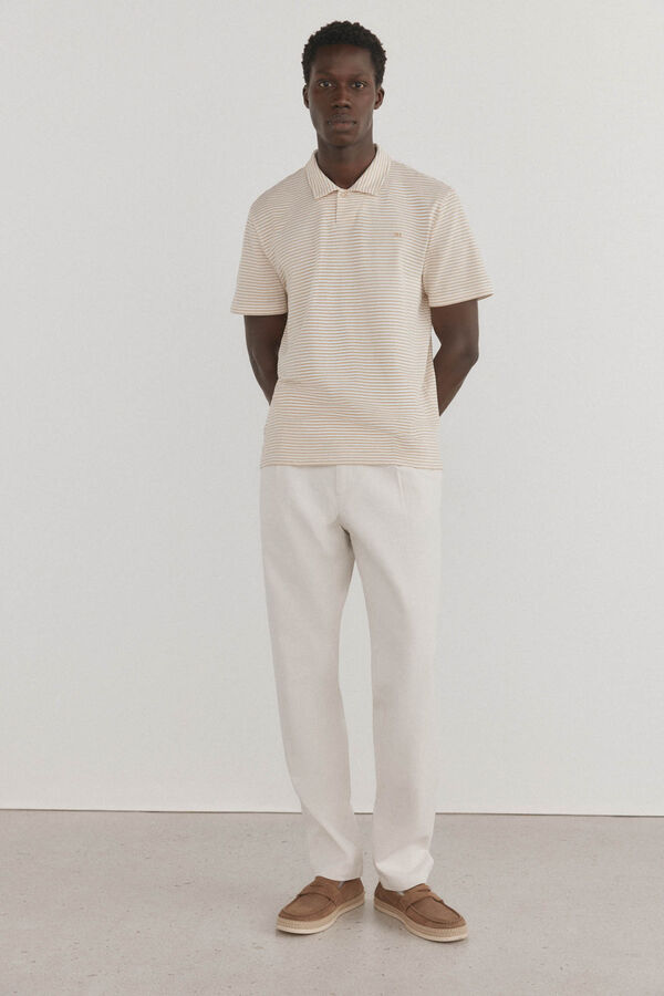 Pedro del Hierro Polo riscas gola aberta Beige