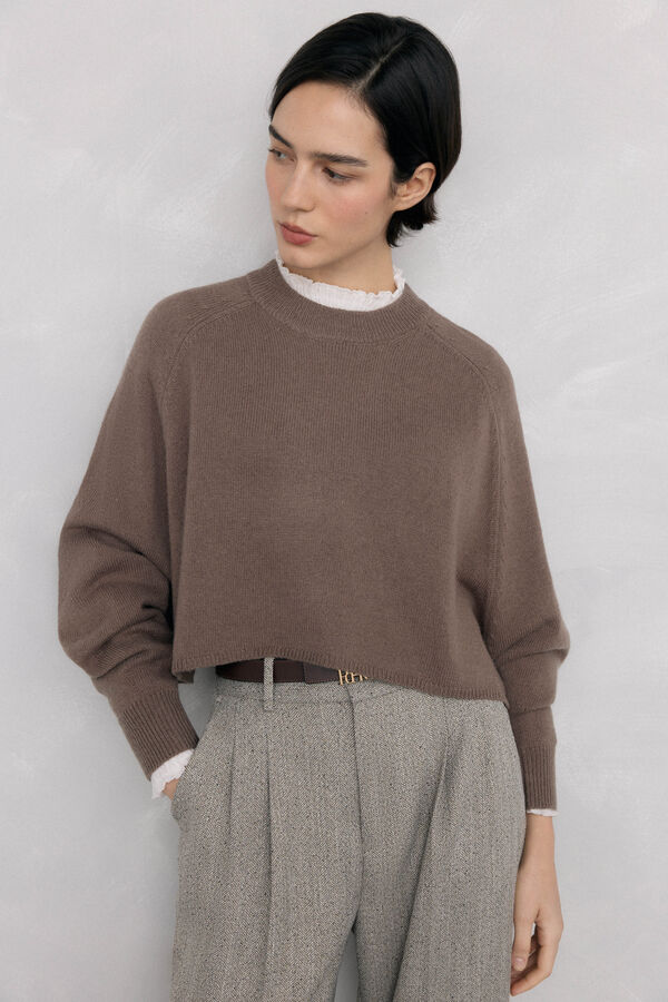 Pedro del Hierro Jersey oversize cropped Marr&oacute;n