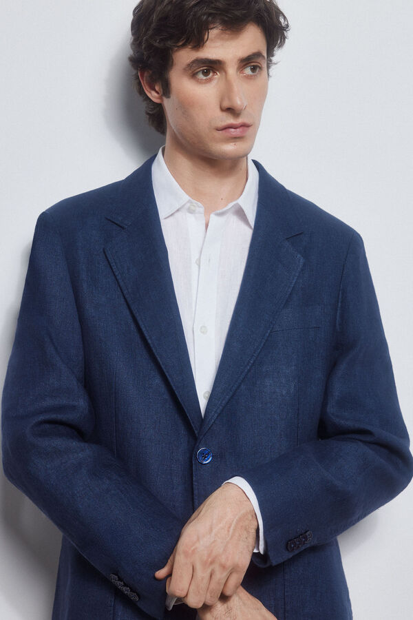 Pedro del Hierro Americana de lino Azul