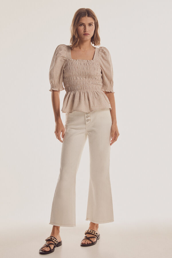 Pedro del Hierro Blusa vichy engomada Beige