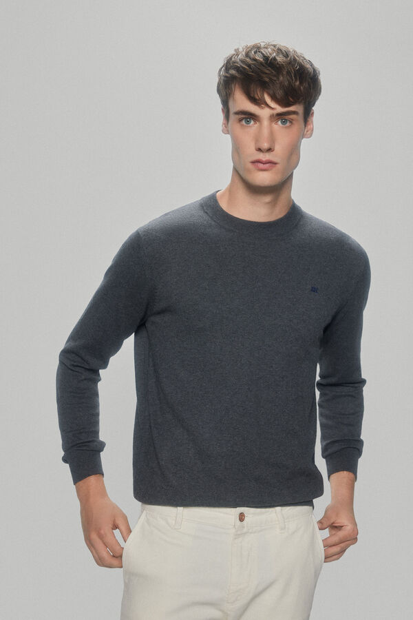 Pedro del Hierro Camisola de algod&atilde;o, seda e cashmere com gola redonda Cizento