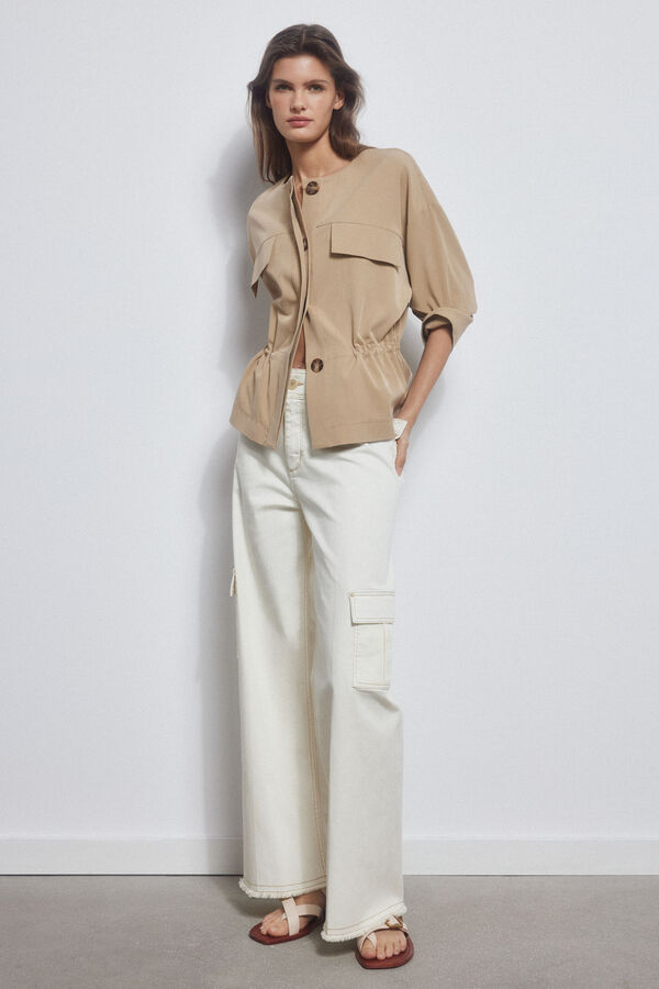 Pedro del Hierro Pantal&oacute;n cargo wide leg cropped seamless Crudo