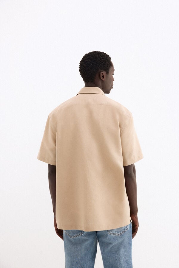Pedro del Hierro Camisa manga curta em linho com bolsos Beige