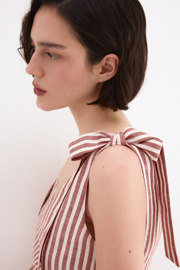 Pedro del Hierro Vestido comprido em linho com detalhes de la&ccedil;os Rosa