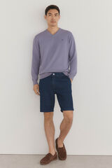 Pedro del Hierro Jersey punto fino algod&oacute;n premium cuello pico Morado