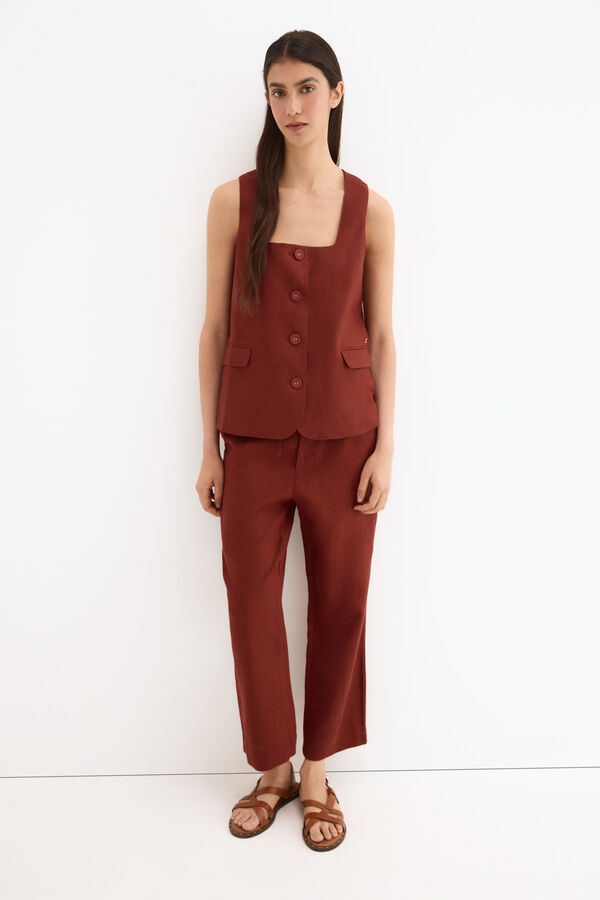 Pedro del Hierro Colete de linho com cinto Bordeaux
