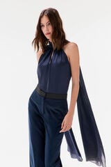 TFP by Tamara Falc&oacute; Top com la&ccedil;ada liso Azul