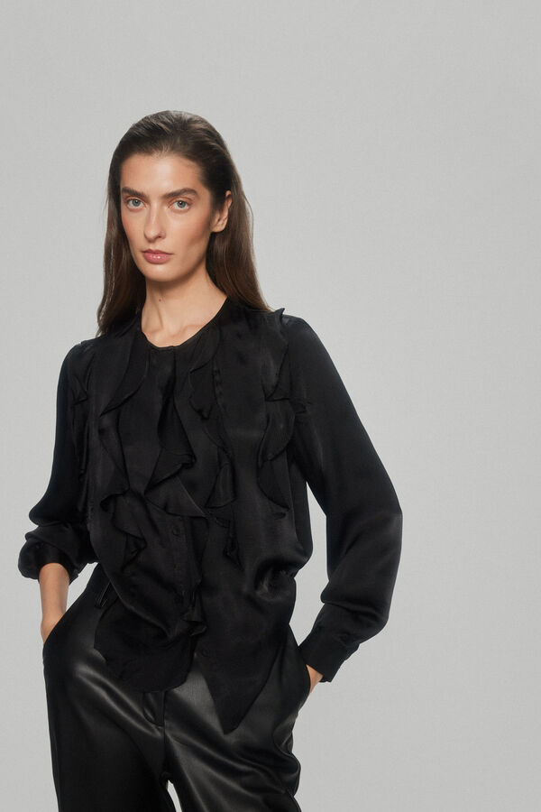 Pedro del Hierro Blusa rom&aacute;ntica volantes Negro