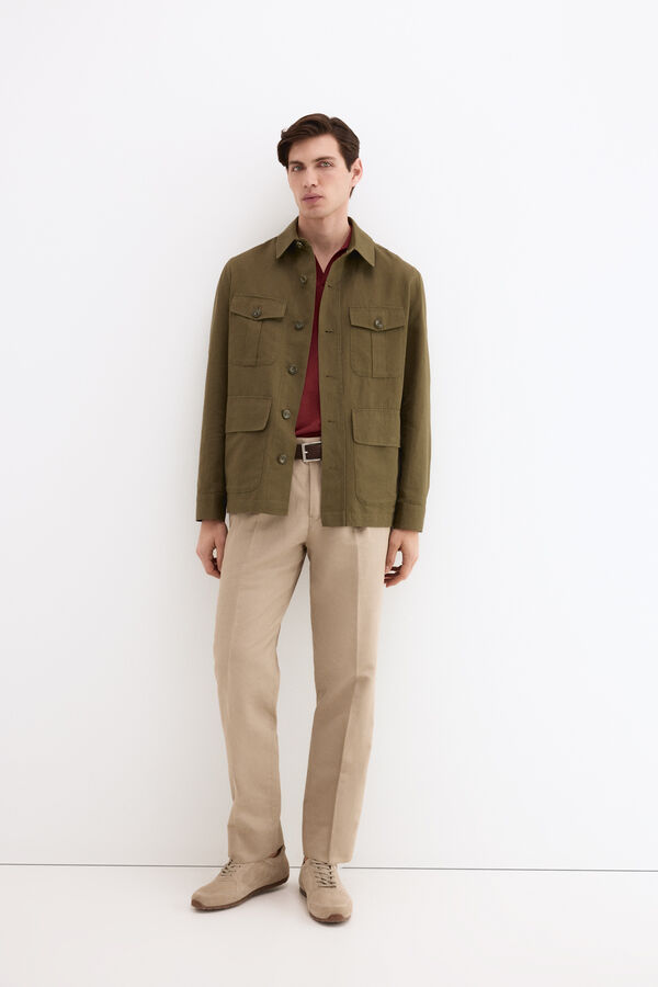 Pedro del Hierro Sobrecamisa em mistura de linho Verde