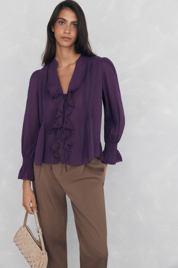 Pedro del Hierro Blusa rom&aacute;ntica volante Morado