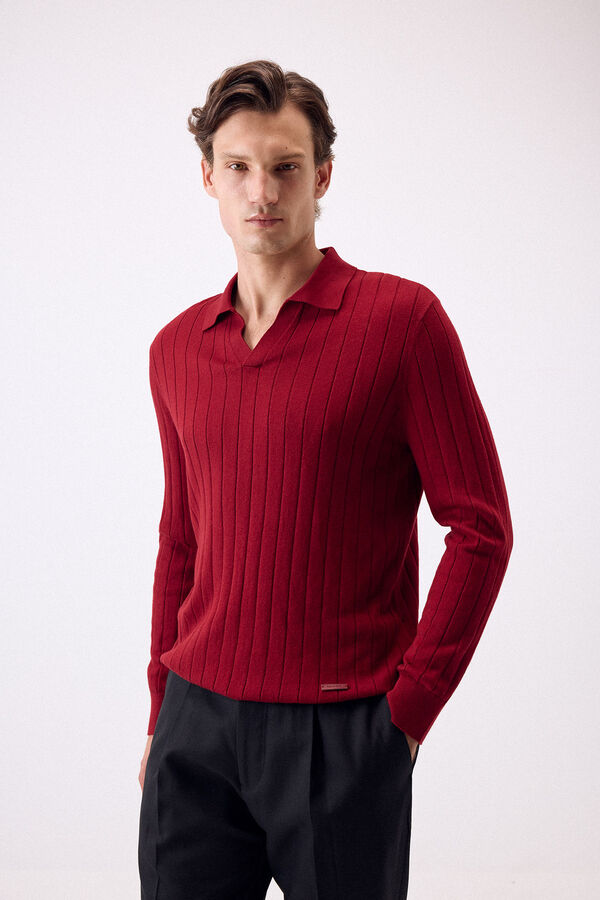 Pedro del Hierro Jersey de caxemira de seda e algod&atilde;o estruturado premium Bordeaux