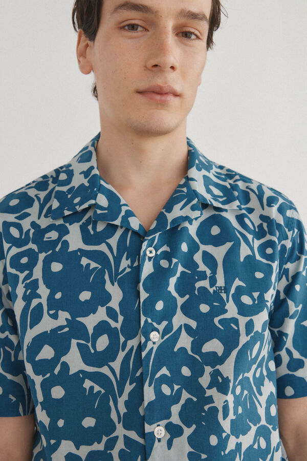 Pedro del Hierro Camisa estampada manga corta tejido lino Azul