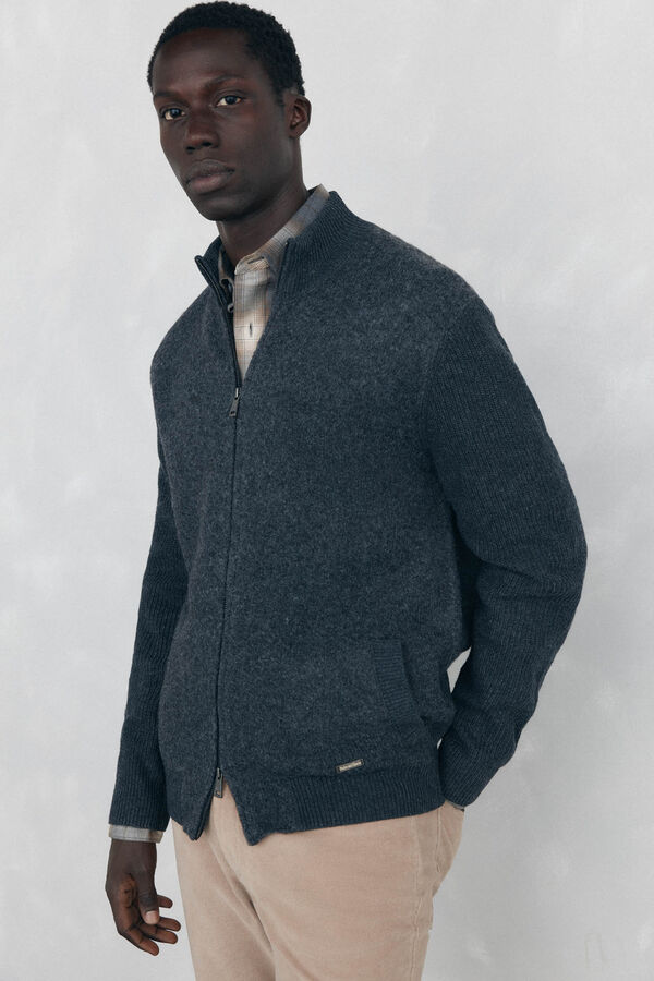 Pedro del Hierro Cardigan premium navide&ntilde;o algod&oacute;n cierre cremallera Gris
