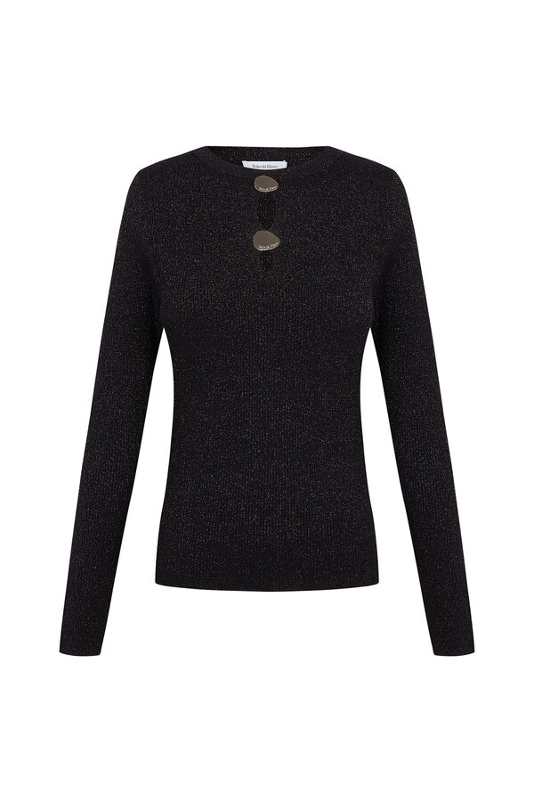 Pedro del Hierro Top de punto brillo aberturas Negro