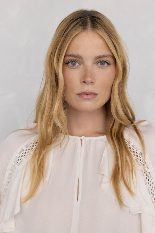 Pedro del Hierro Blusa de renda com babados Ecru