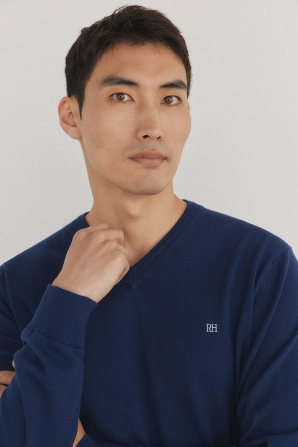 Pedro del Hierro gola de malha fina de algod&atilde;o premium com bico Azul