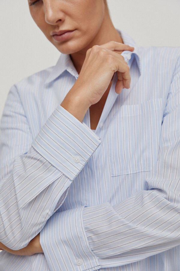 Pedro del Hierro Camisa popelina com punho duplo Azul