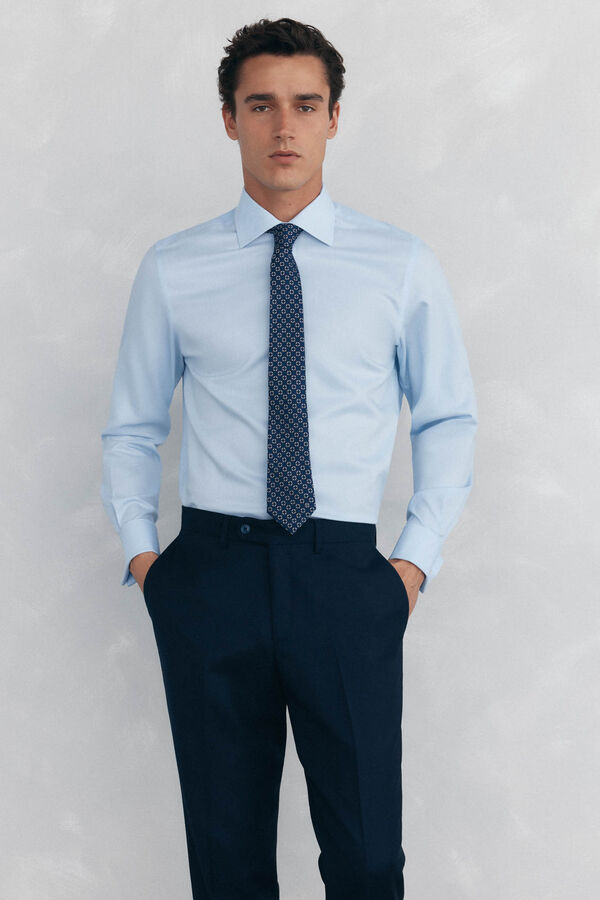 Pedro del Hierro Camisa com abotoaduras, n&atilde;o passa a ferro e &eacute; resistente a manchas Azul
