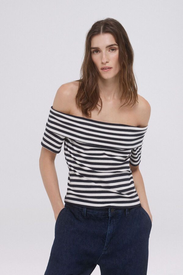 Pedro del Hierro Camiseta sin hombros rayas Azul
