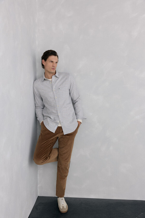 Pedro del Hierro Camisa cuadros franela tejido italiano Gris