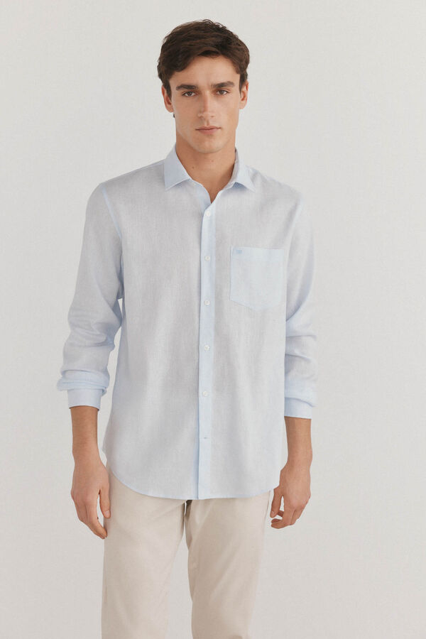 Pedro del Hierro Camisa linho lisa Azul