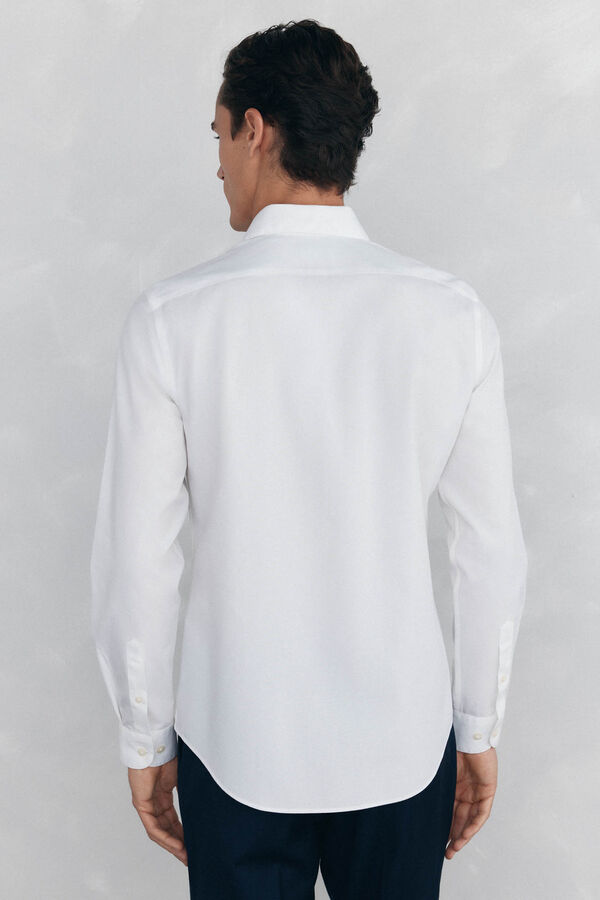 Pedro del Hierro Camisa social lisa, slim fit, resistente a manchas e n&atilde;o engomada Branco