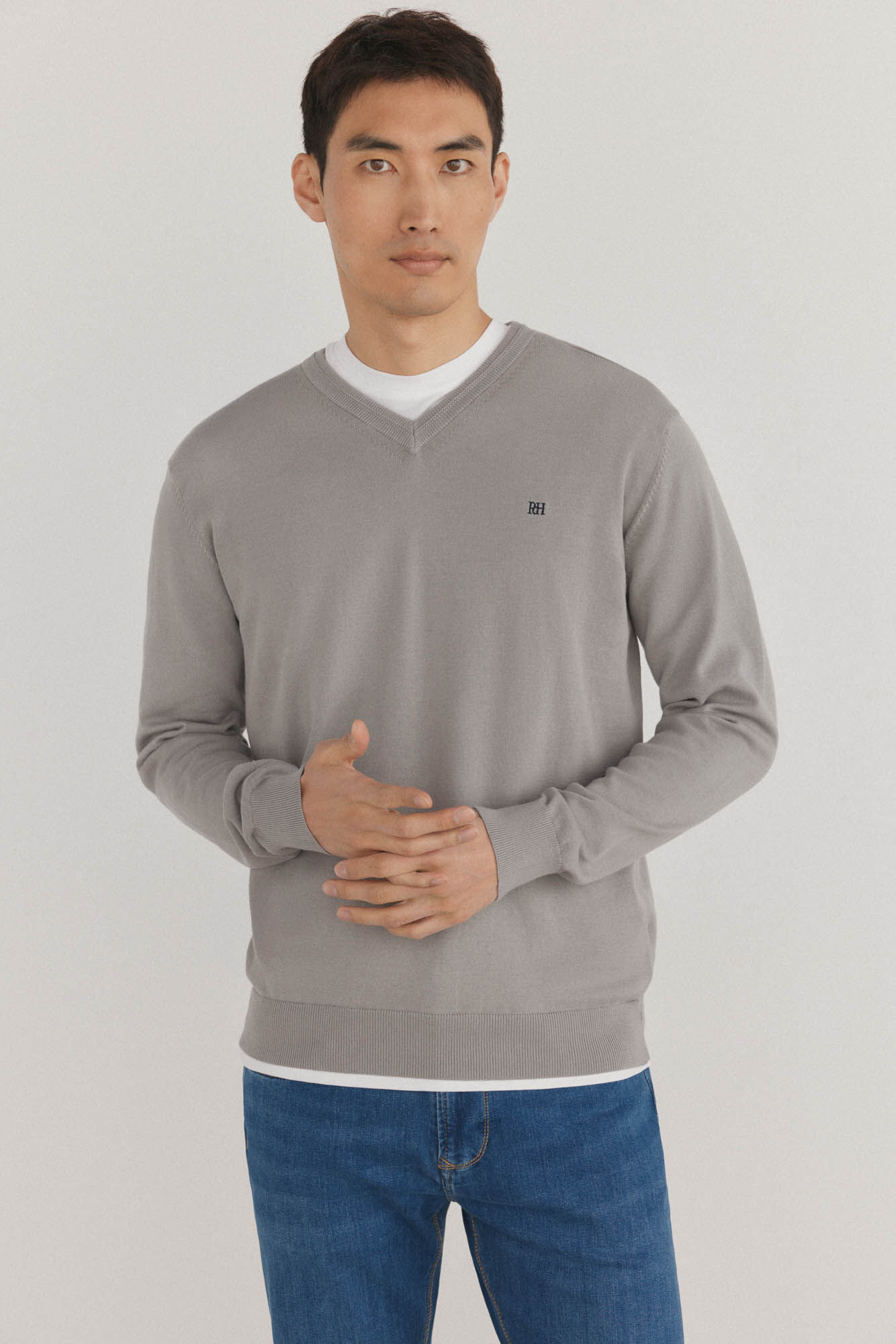 Pedro del Hierro Jersey punto fino algod&oacute;n premium cuello pico