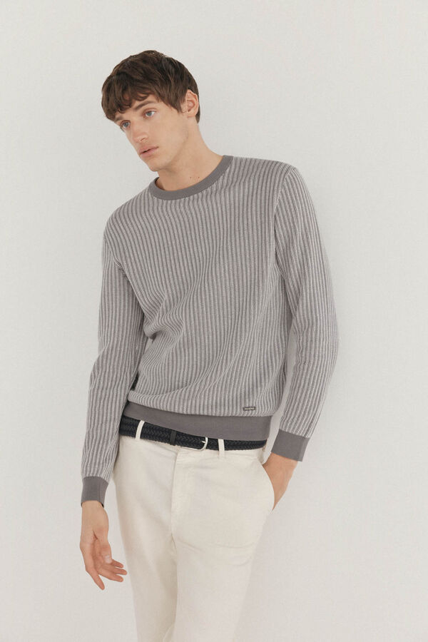Pedro del Hierro Suéter estruturado vertical com gola redonda  Cizento
