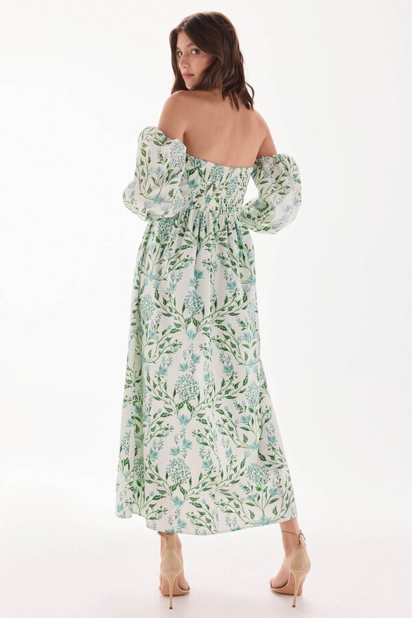 TFP by Tamara Falc&oacute; Vestido decote caicai estampado Turquesa