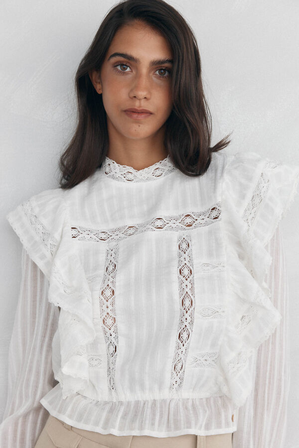 Pedro del Hierro Blusa rom&aacute;ntica volante Blanco