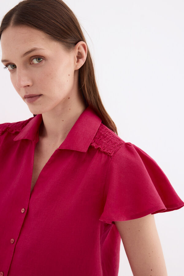 Pedro del Hierro Blusa em linho de manga curta Rosa