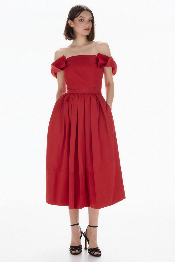 TFP by Tamara Falc&oacute; Saia midi de tafet&aacute; Vermelho