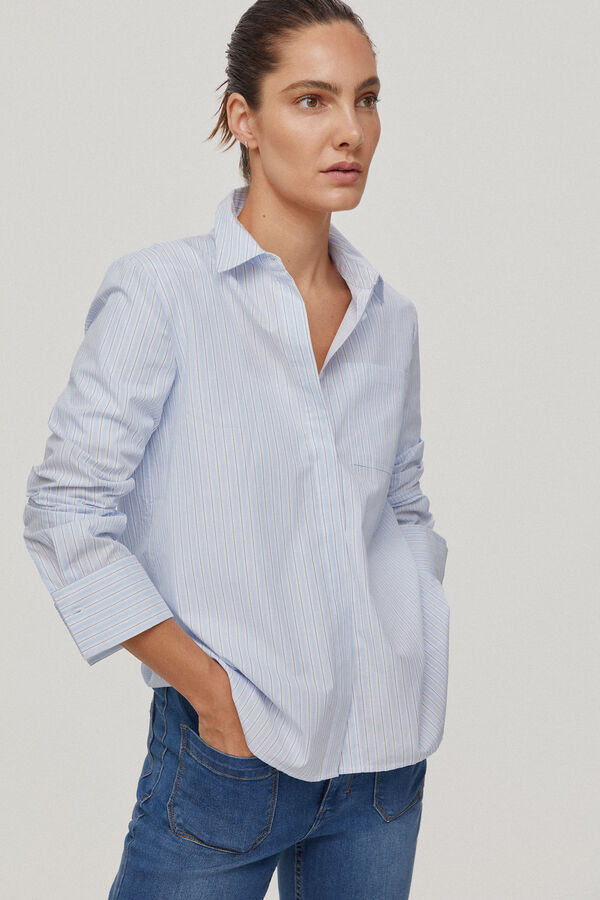 Pedro del Hierro Camisa popelina com punho duplo Azul