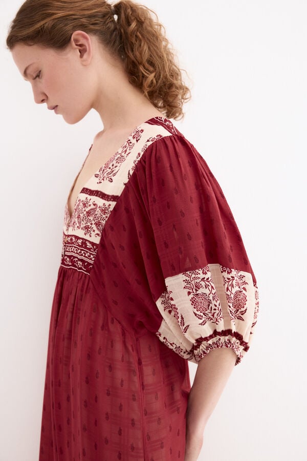 Pedro del Hierro Vestido t&uacute;nica estampado floral Bordeaux