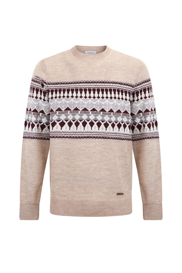 Pedro del Hierro Su&eacute;ter de natal com l&atilde; e alpaca, gola caixa Beige