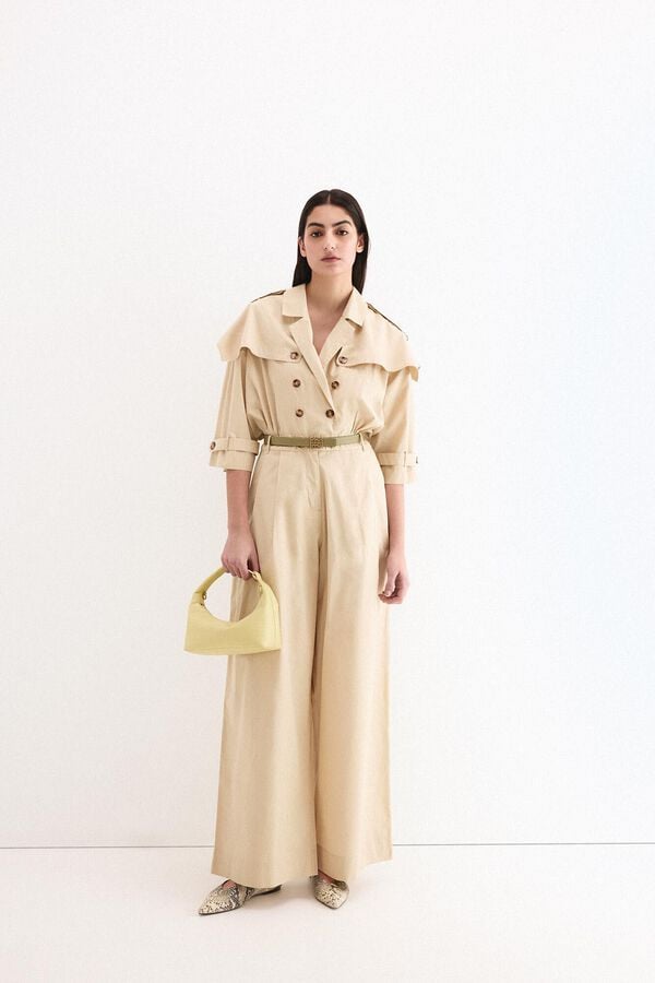 Pedro del Hierro Macac&atilde;o perna larga em gabardina Beige