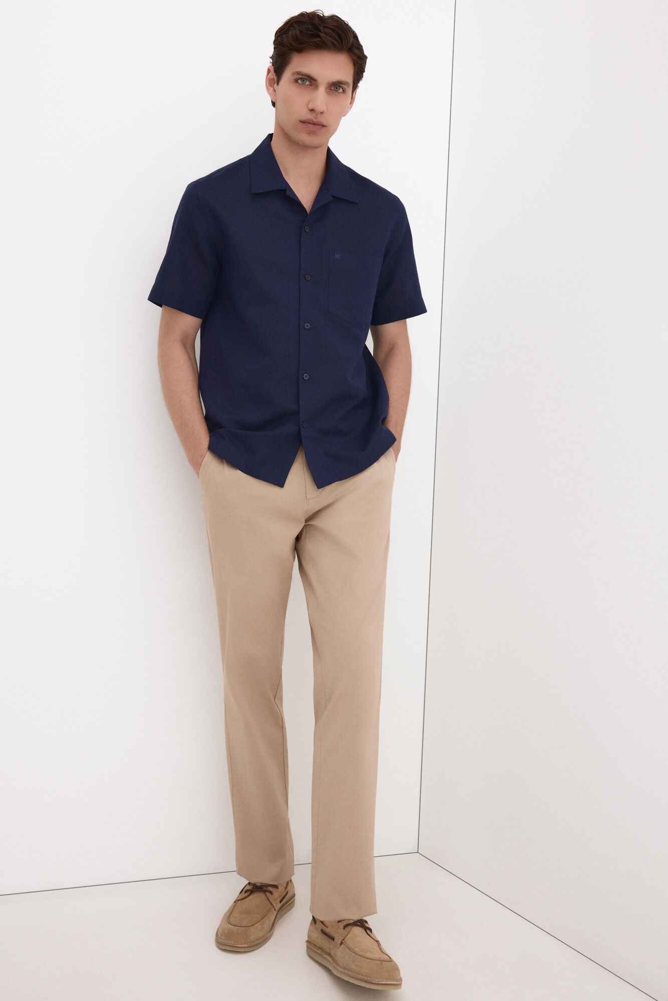 Pedro del Hierro Camisa manga curta em linho e algod&atilde;o