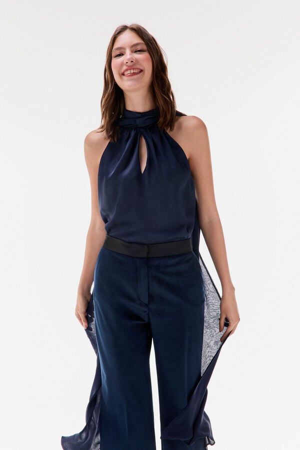 TFP by Tamara Falc&oacute; Top com la&ccedil;ada liso Azul