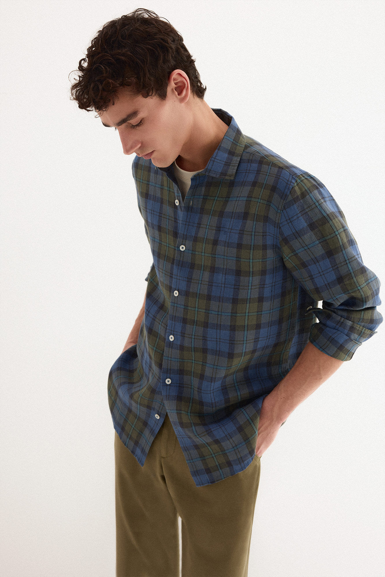 Pedro del Hierro Camisa em linho aos quadrados