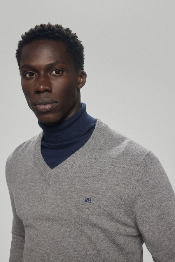 Pedro del Hierro Camisola e l&atilde; e cashmere com decote em bico Cizento