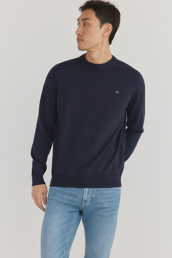 Pedro del Hierro Jersey fino algod&oacute;n premium cuello redondo Azul
