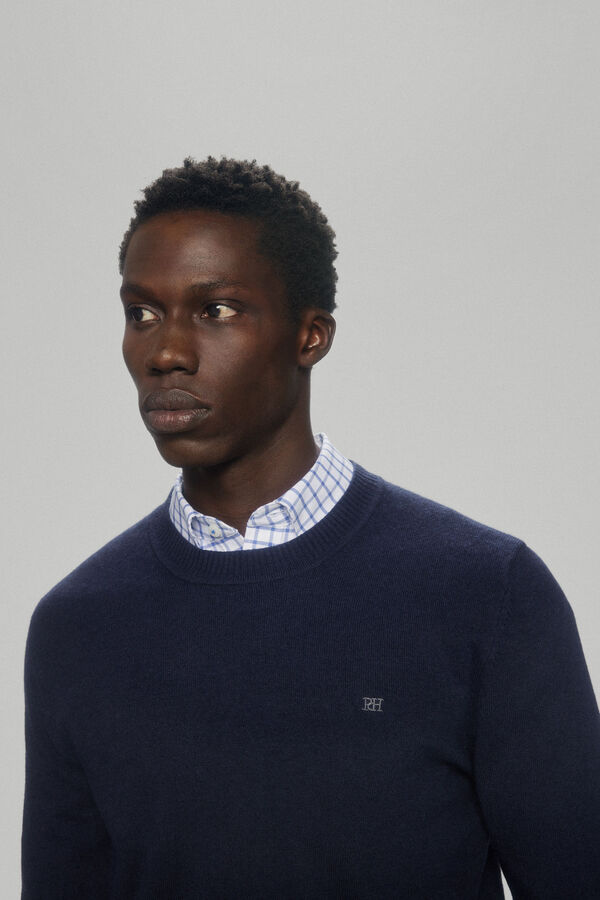 Pedro del Hierro Jersey lana cashmere cuello redondo Azul