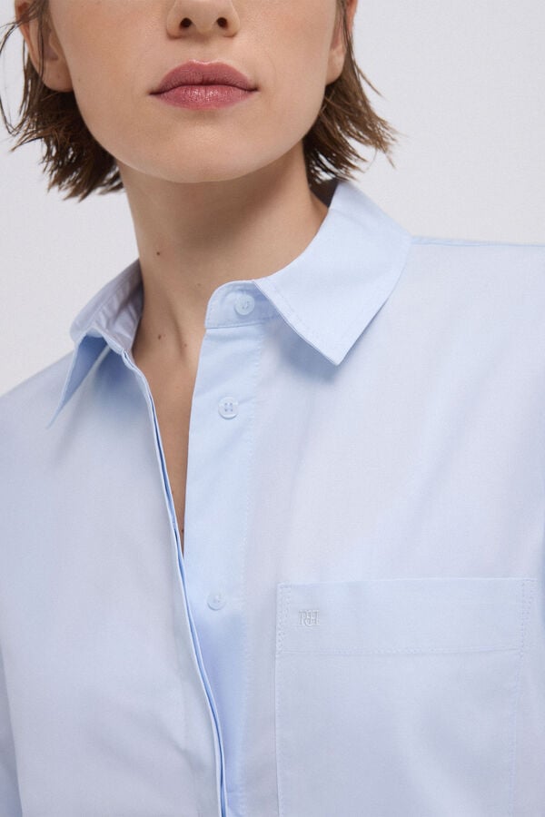 Pedro del Hierro Camisa oversize popel&iacute;n detalle bolsillo frontal Azul