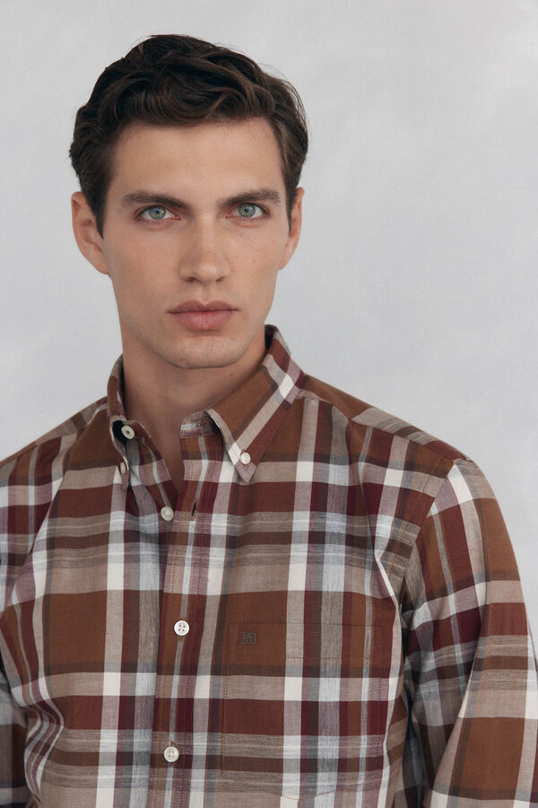 Pedro del Hierro Camisa twill cuadros Burdeos
