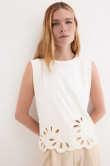 Pedro del Hierro T-shirt baixo bordado vazado Ecru