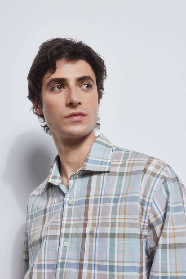 Pedro del Hierro Camisa cuadros tejido italiano Azul