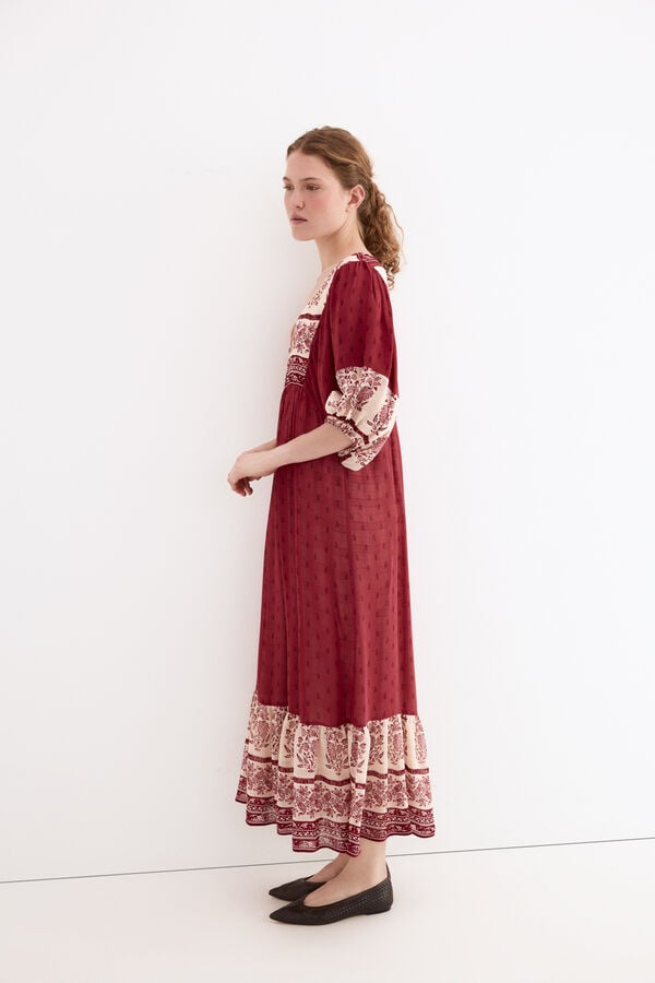 Pedro del Hierro Vestido t&uacute;nica estampado floral Bordeaux