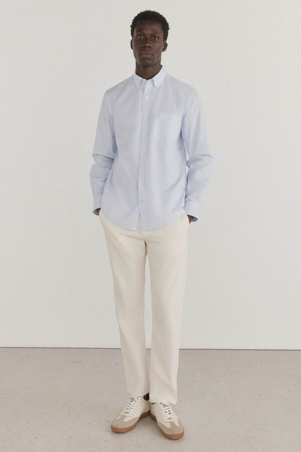 Pedro del Hierro Camisa riscas que n&atilde;o pode ser passada a ferro + resistente a manchas Azul