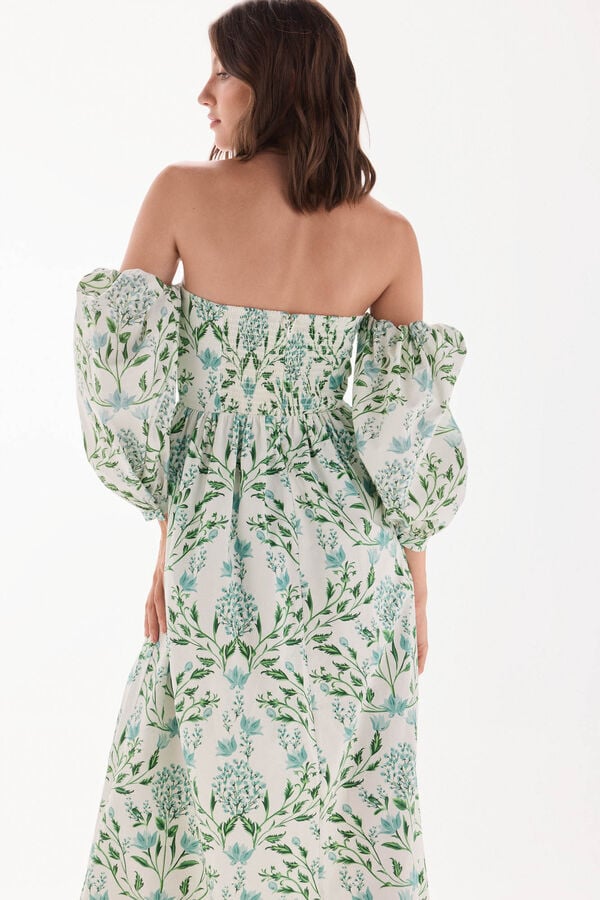 TFP by Tamara Falc&oacute; Vestido decote caicai estampado Turquesa