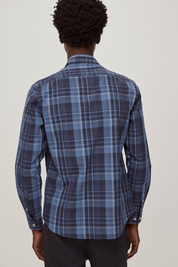 Pedro del Hierro Camisa algod&atilde;o linho quadrados Azul